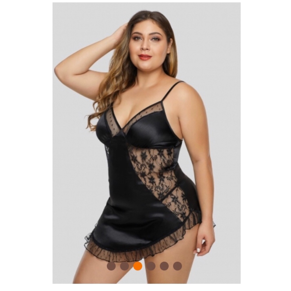 1 LEFT Black Mesh Satin Ruffled Plus Size Lingerie - Picture 2 of 4